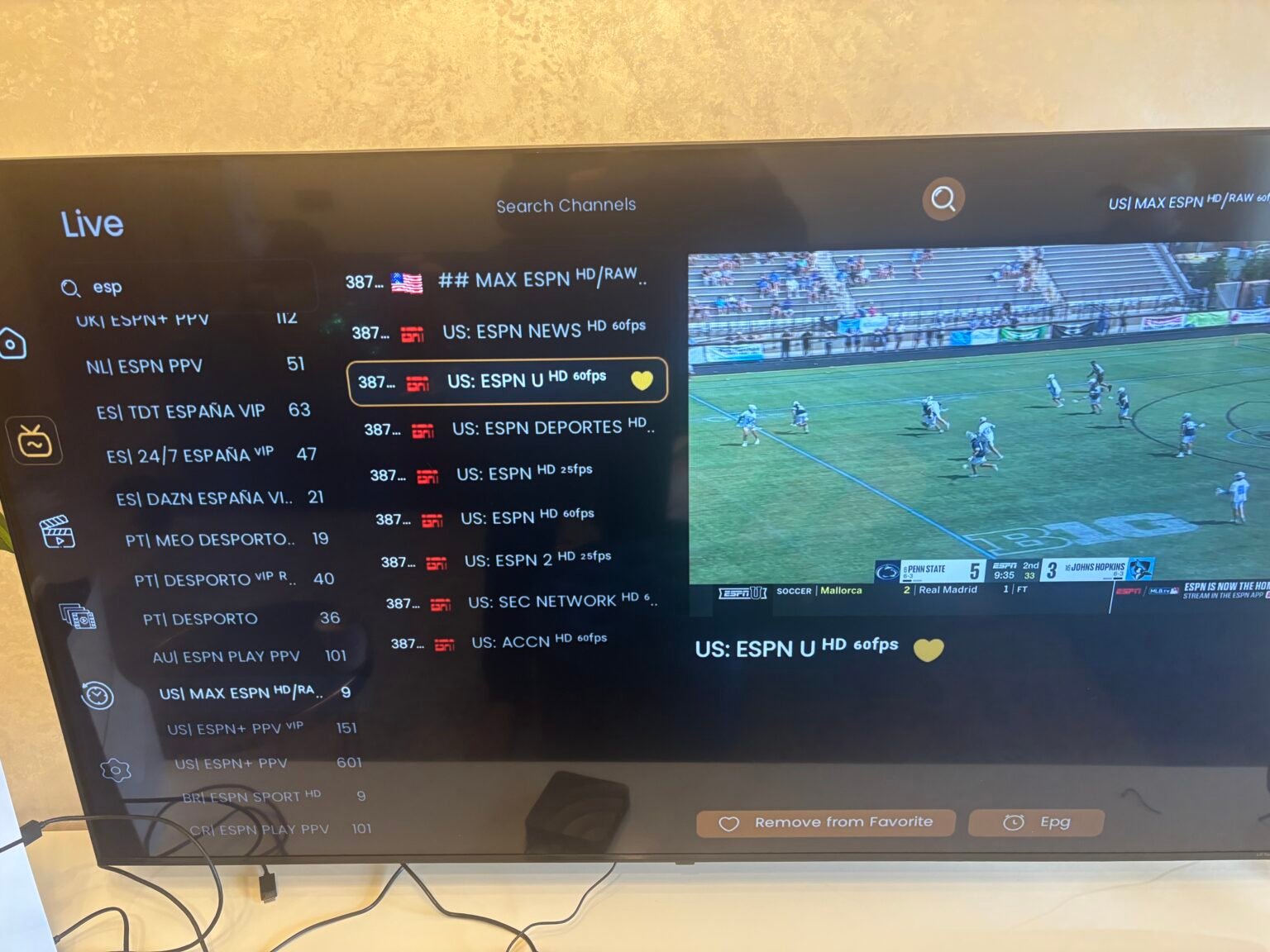 IPTV US streaming service showing American channels and sports content on multiple devices