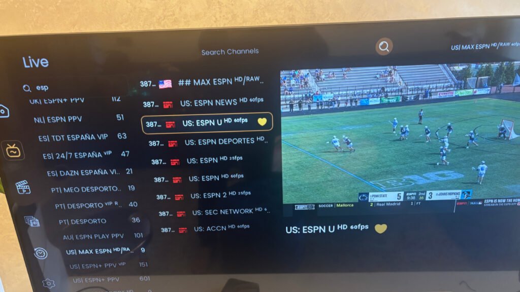 iptv with free trial streaming on big screen tv in modern living room